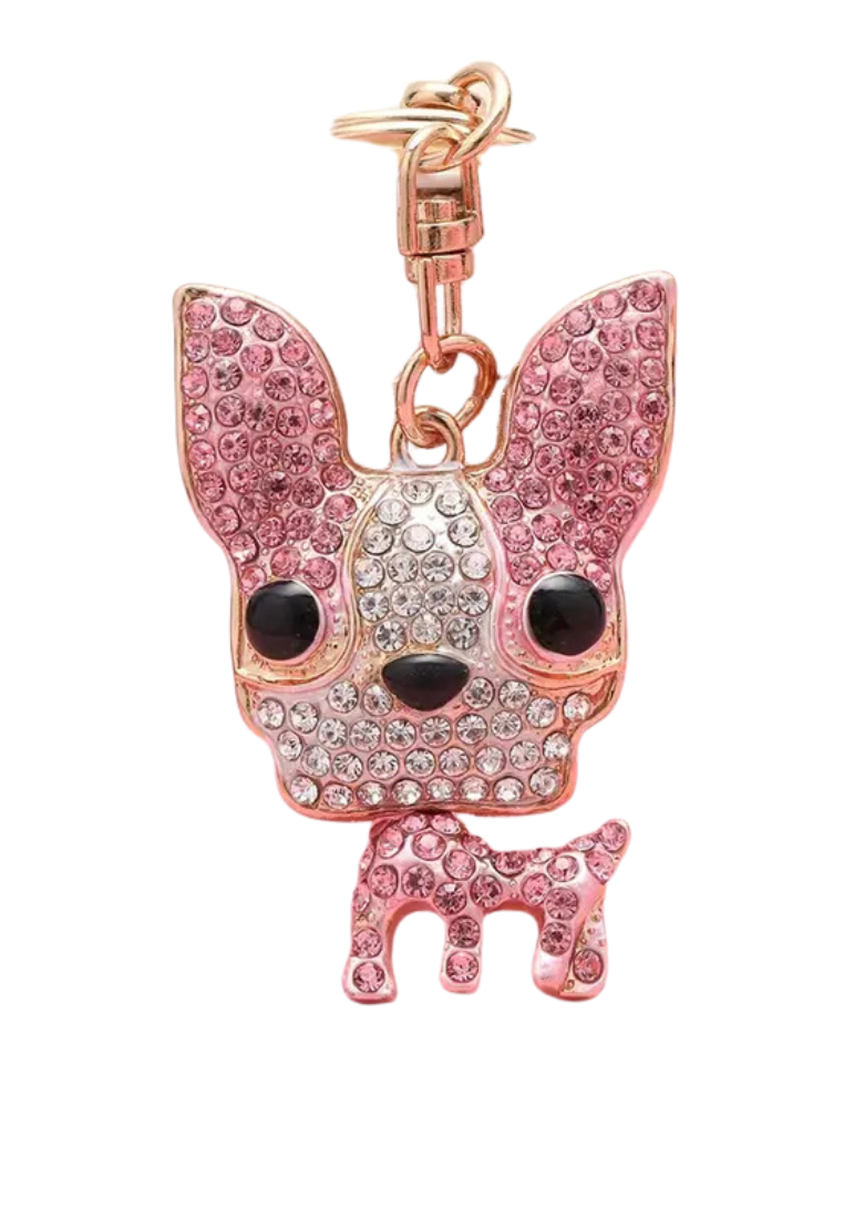 Pink Rhinestone Cute Puppy Creative Metal Keychain