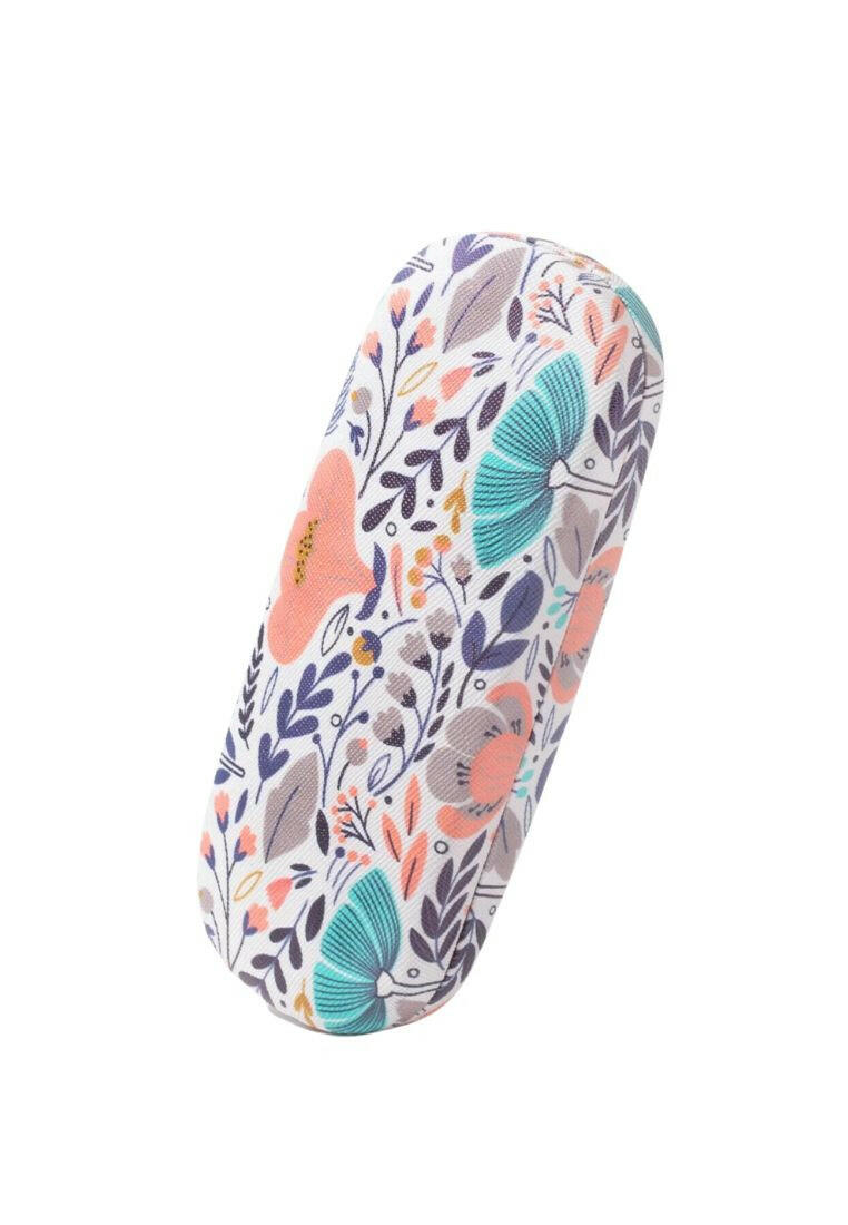 A glasses case featuring a floral print design. The case is designed to store and protect eyeglasses, sunglasses, or other optical frames. The floral print adds a touch of elegance and style to the case. This accessory is both functional and fashionable, offering a secure and stylish storage solution for eyewear.
