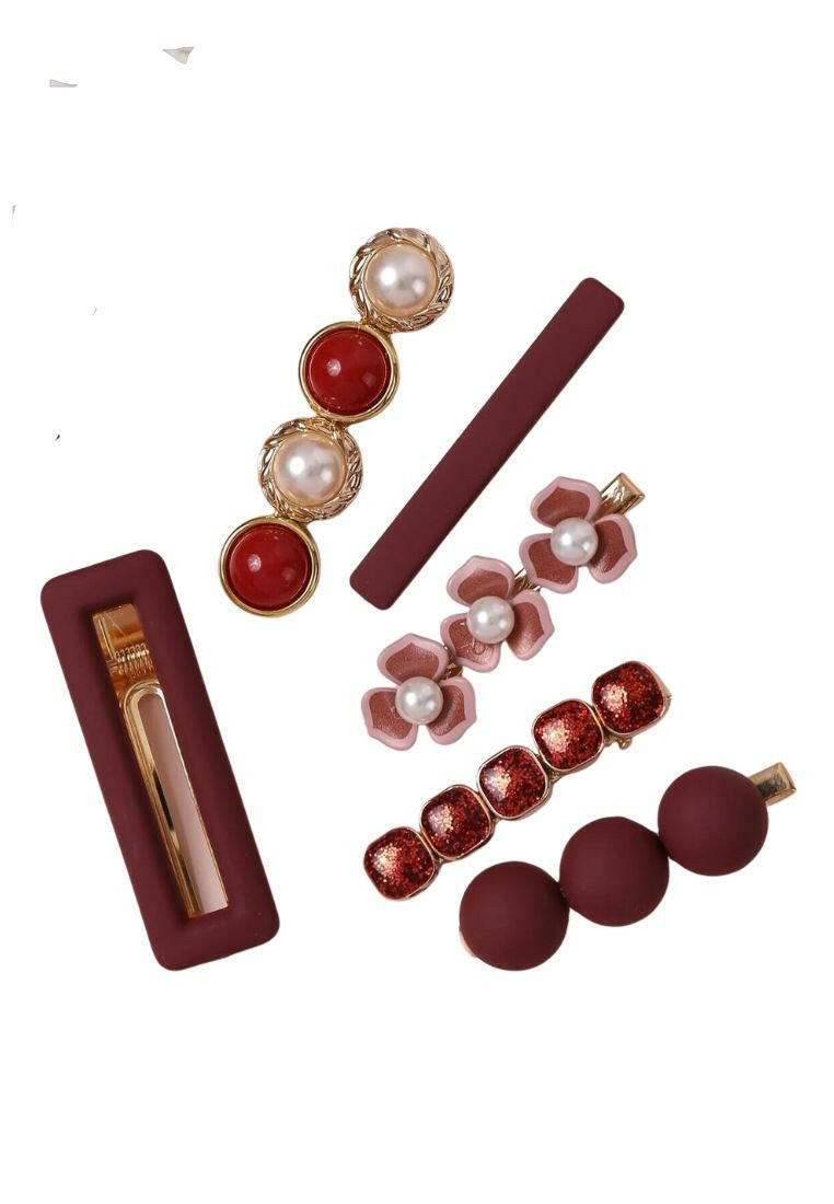 A set of six hair clips embellished with faux pearls and flower decorations, creating a delightful and elegant addition to your hair accessories collection.