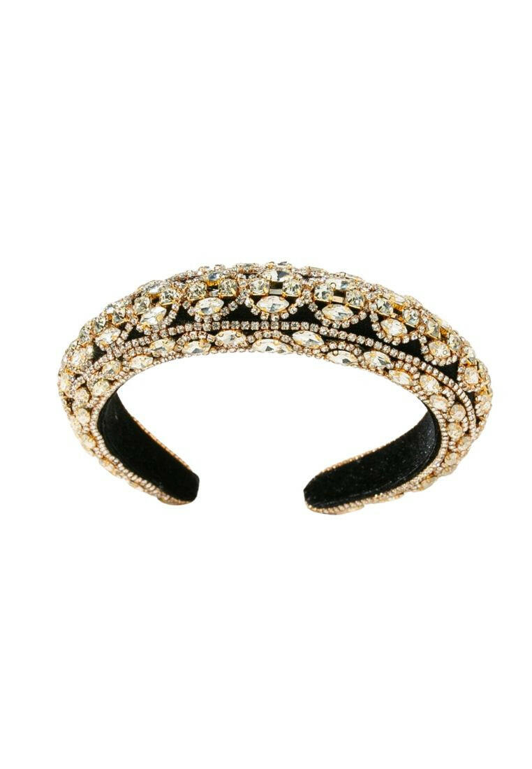 Headband adorned with rhinestones, providing a touch of elegance and sparkle to your hair look.