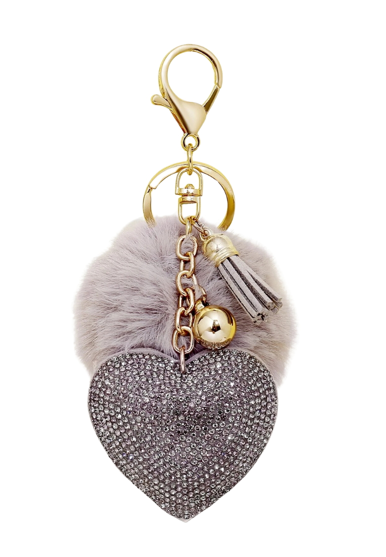 Sparkling Gray Heart Charm Keychain