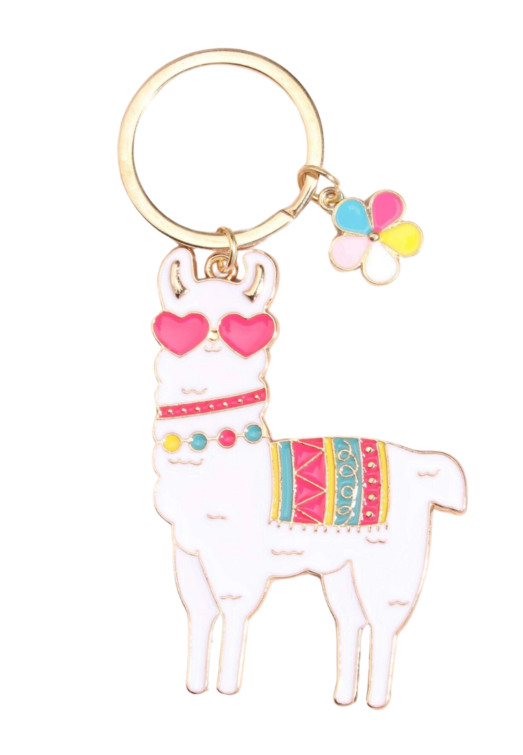 Alpaca Love & Flower Charm Keychain