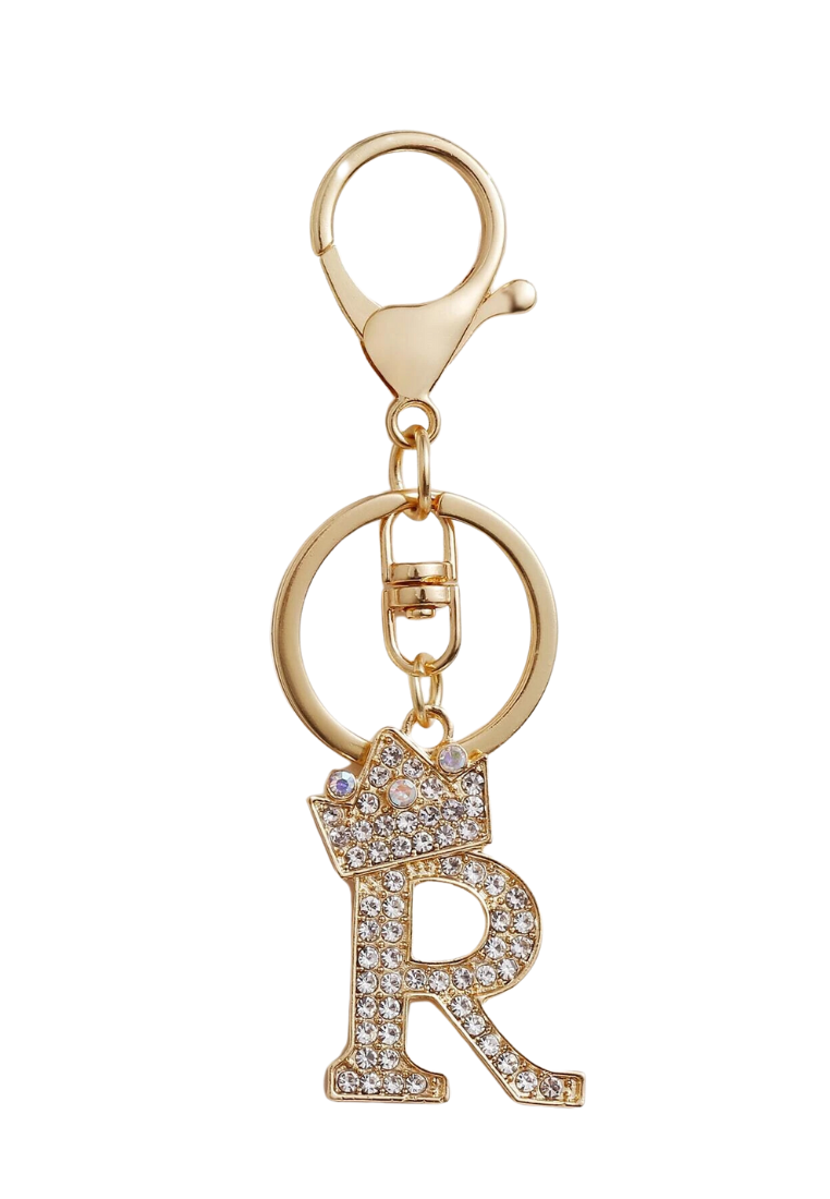 Studded Stone Initial R Charm Keychain