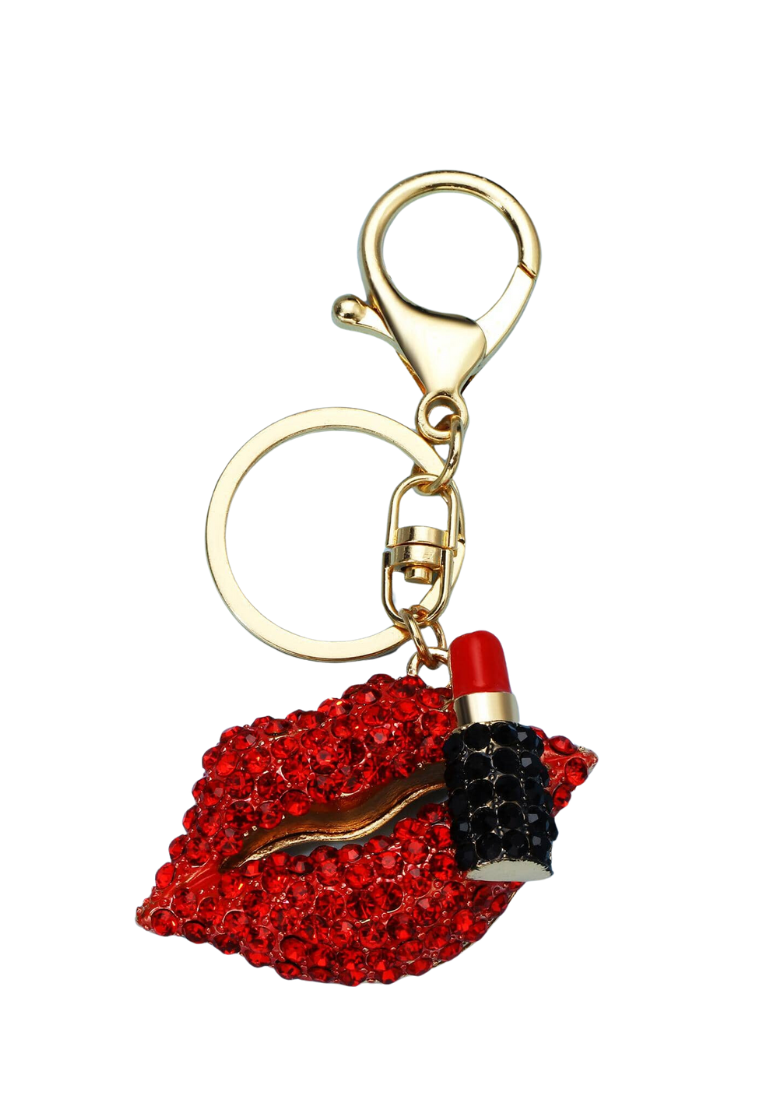 Lipstick & Rhinestone Red Lip Charm Keychain