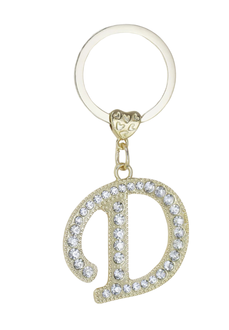 Studded Stone Initial D Charm Keychain