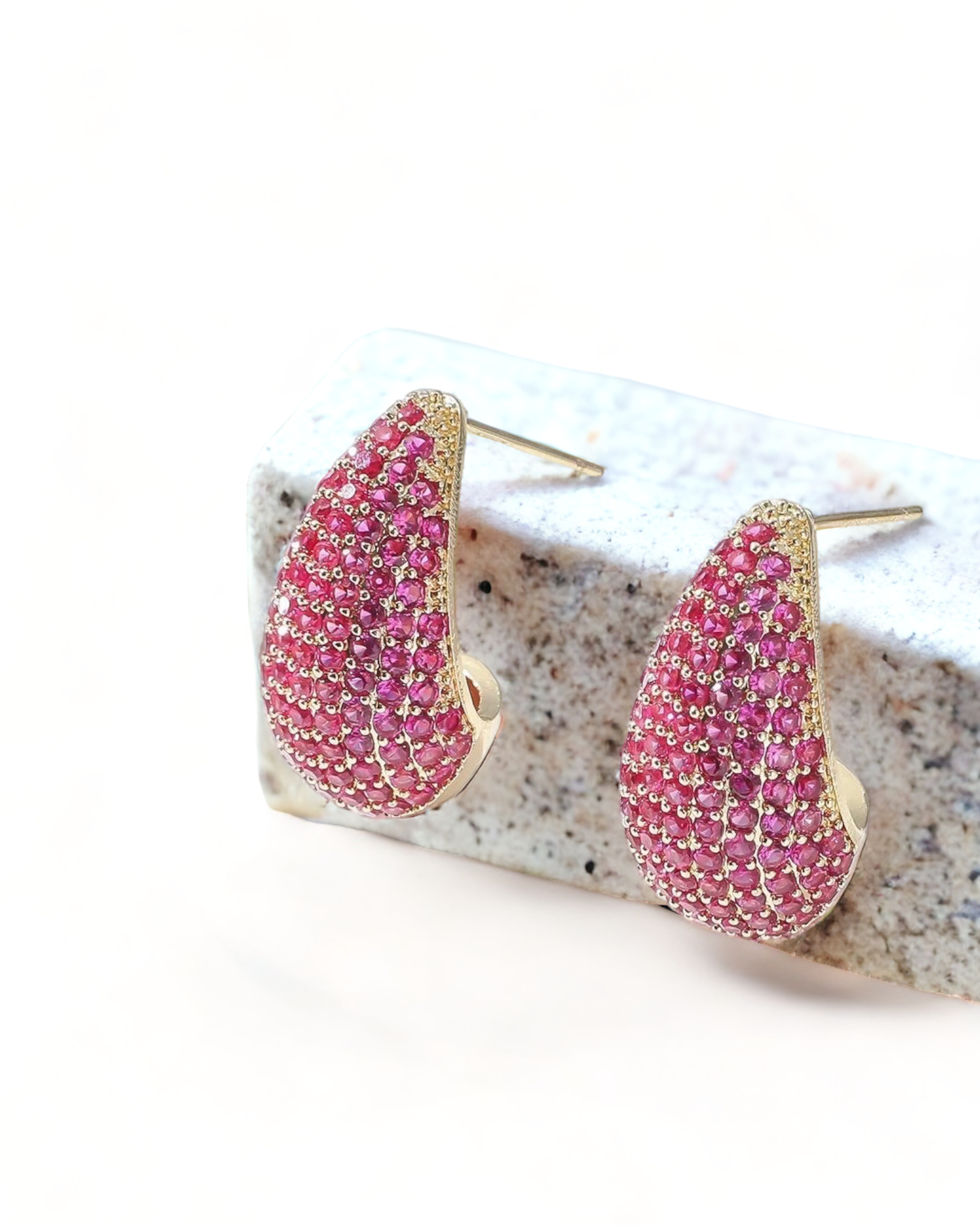 Pink Elegant & Luxurious Drop Shaped Stud Earrings