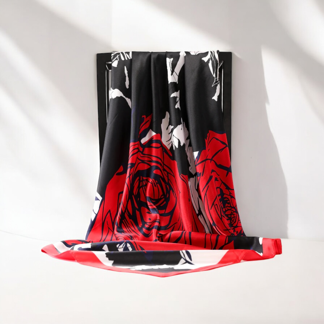 Red Floral Print Bandana Scarf