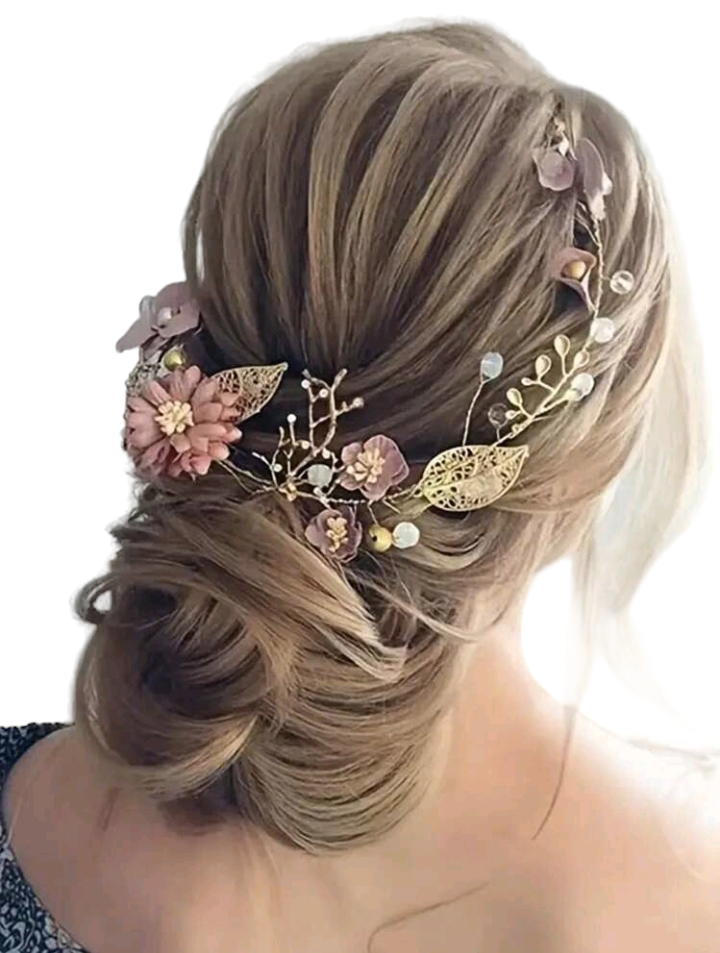 Flower-decorated fashion bridal hair accessories, featuring intricate floral designs that add a touch of natural elegance and beauty to a bride's hairstyle.