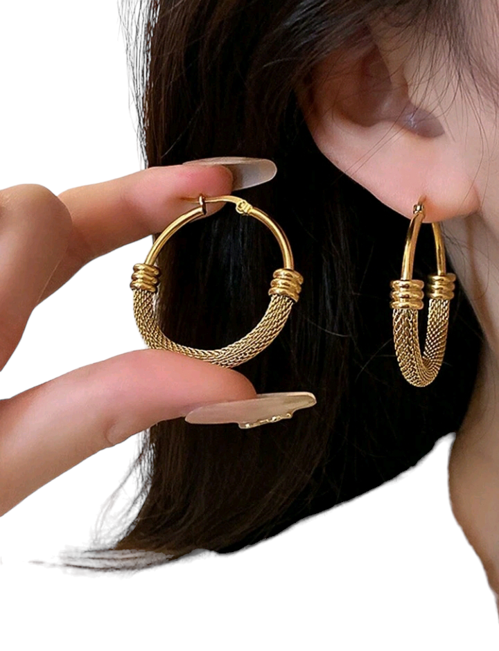 Vintage Stainless Steel Round Hoop Earrings - These classic hoop earrings are made from durable stainless steel, featuring a timeless round shape with intricate vintage details, making them a versatile and stylish accessory for any occasion.