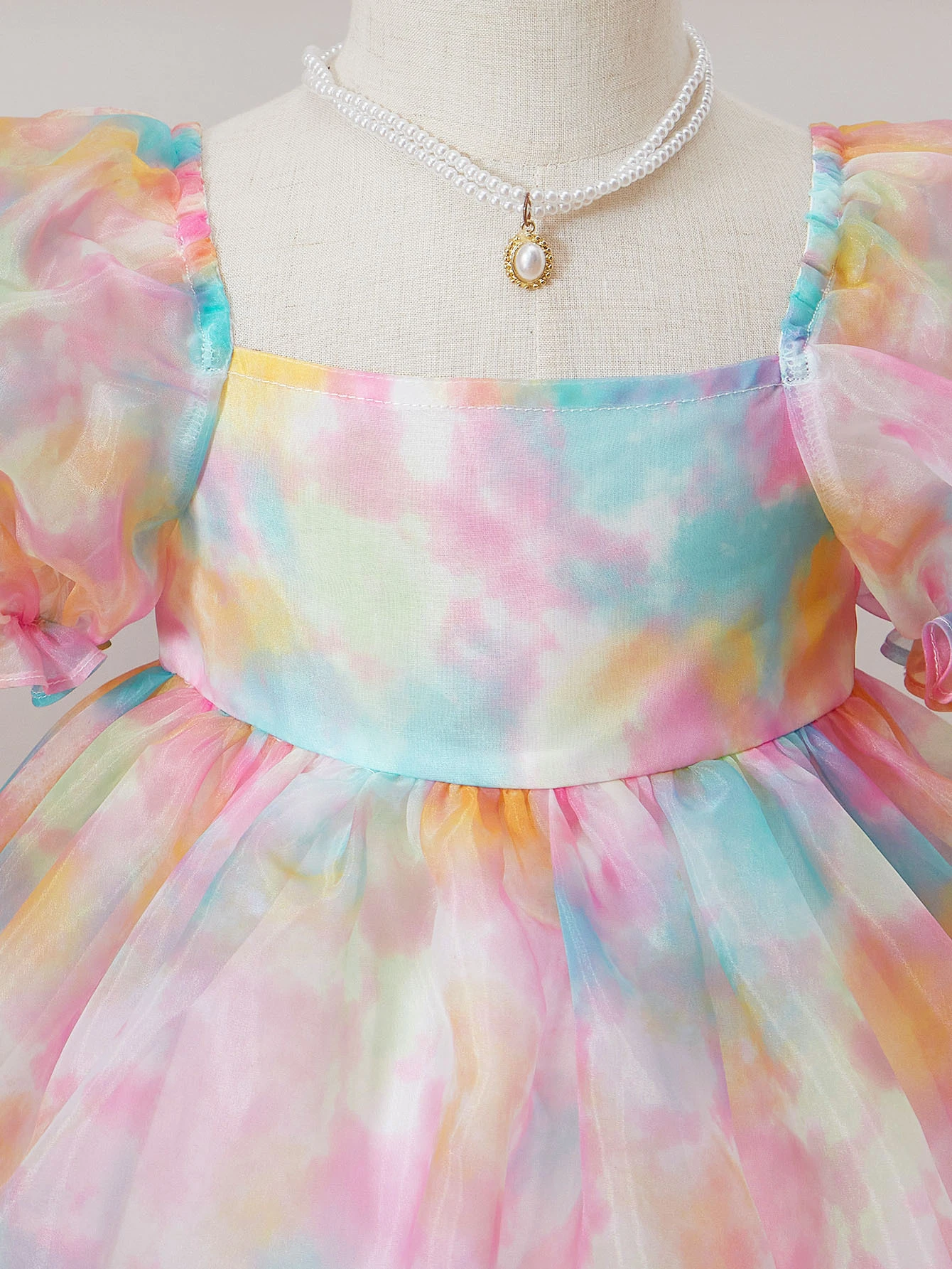 Baby Tie Dye Puff Sleeve Organza Dress