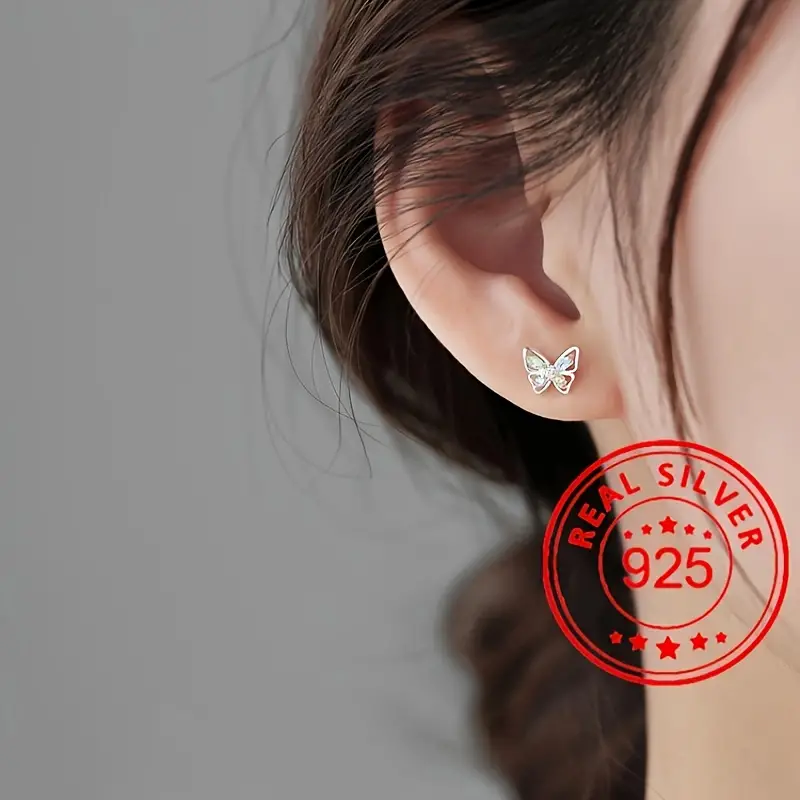 Mini 925 Sterling Silver Butterfly Design Stud Earrings