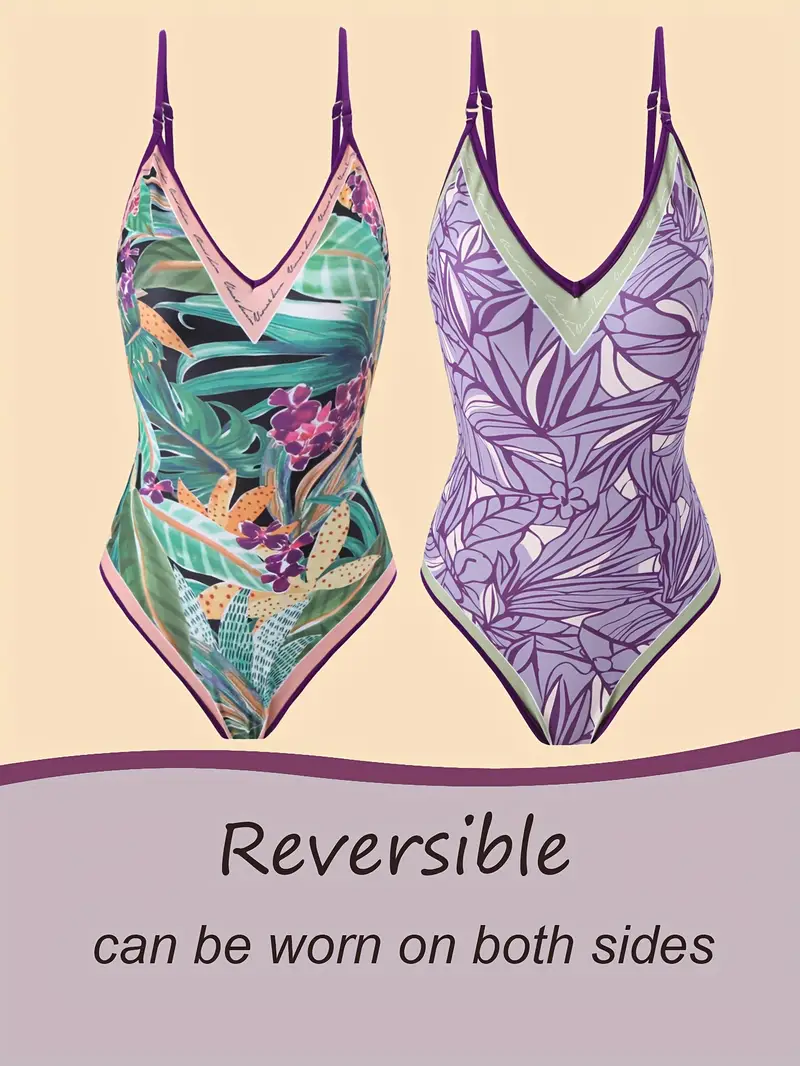 Reversible Tropical Print One-piece Swimsuit