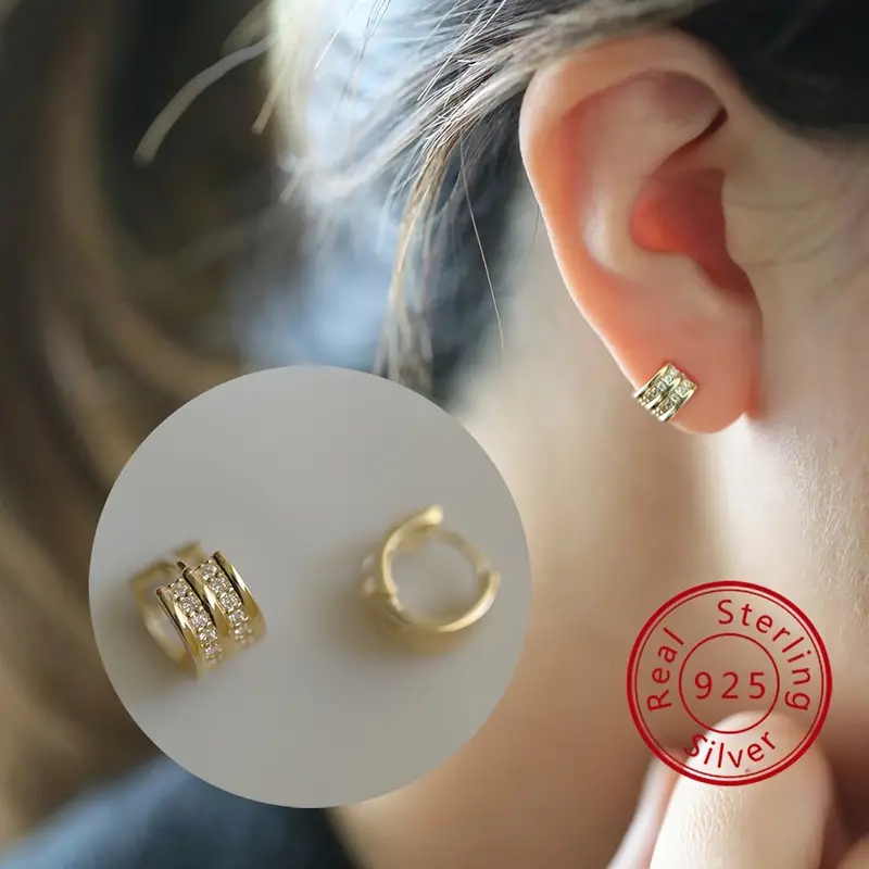 925 Sterling Silver Tiny Double Row Earrings