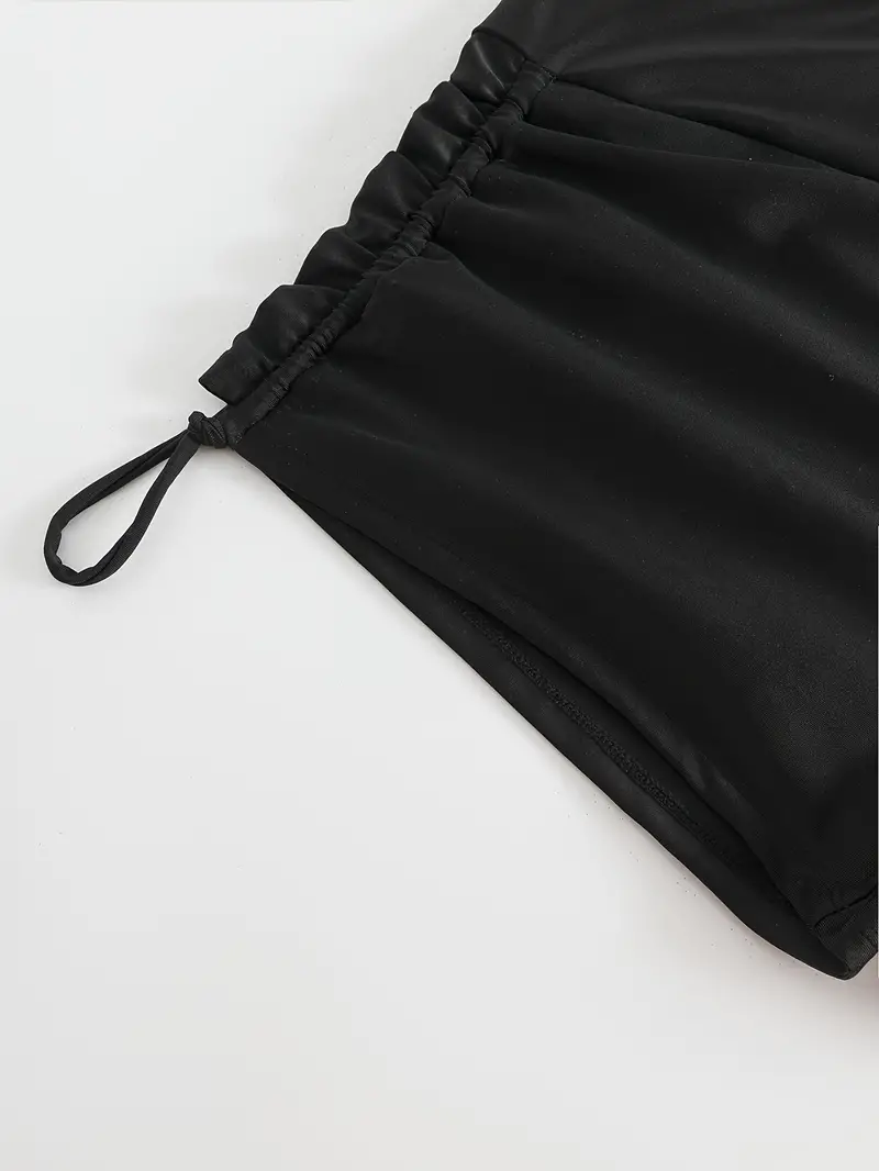 Plus Size Solid Drawstring Ruched Side High Waisted Beachwear Shorts