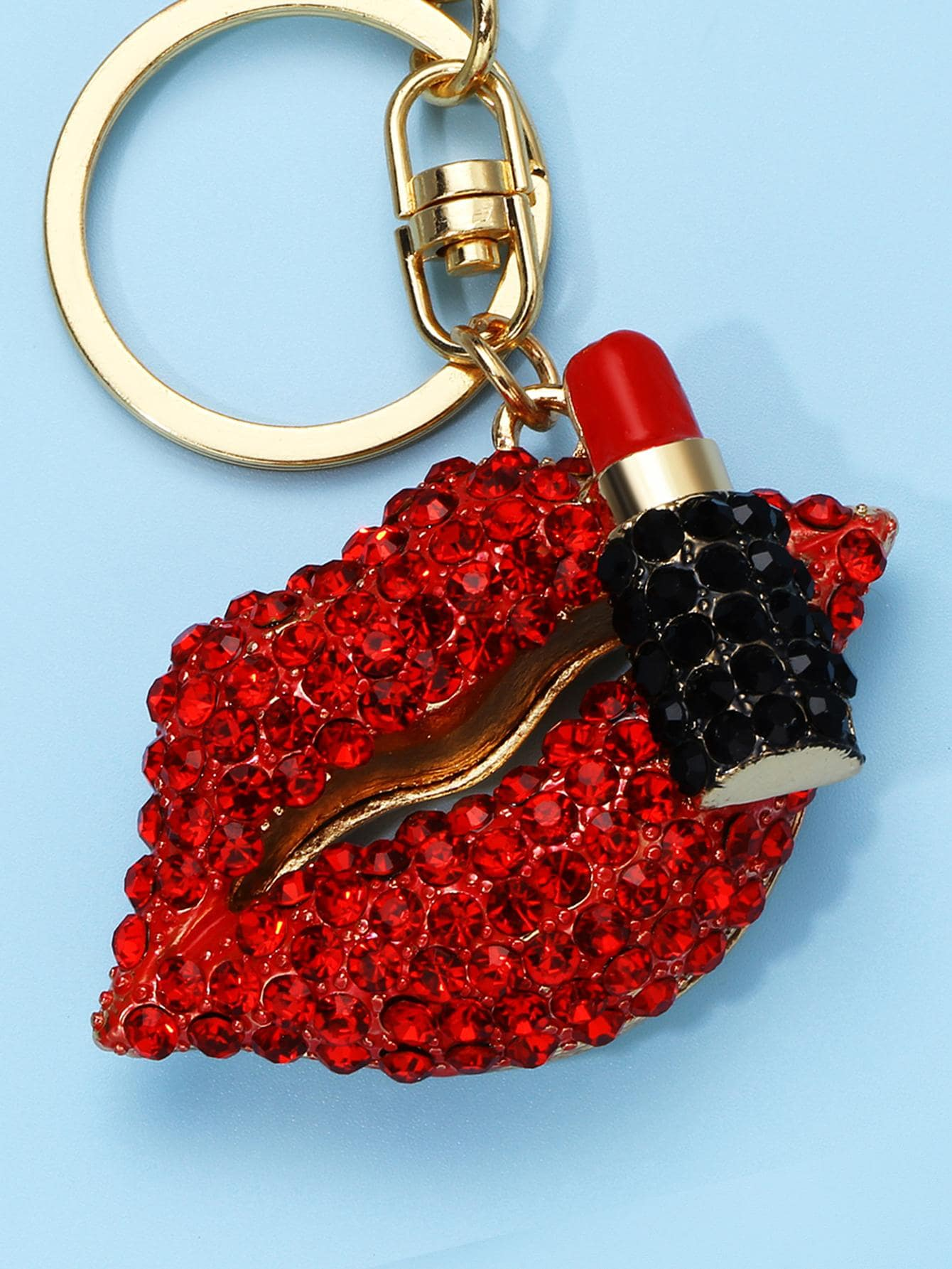 Lipstick & Rhinestone Red Lip Charm Keychain