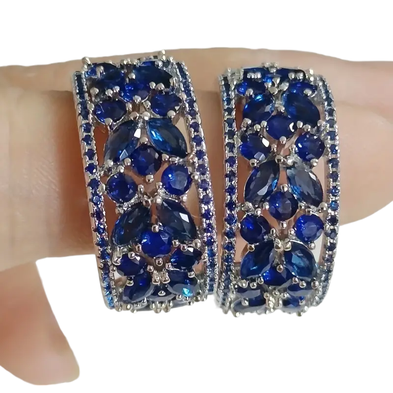 Blue Rhinestone Hoop Earrings