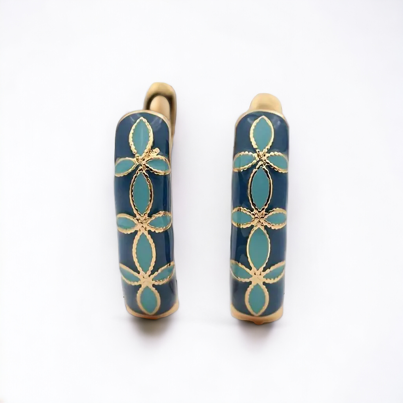 Blue Flower Pattern Enamel Copper Earrings