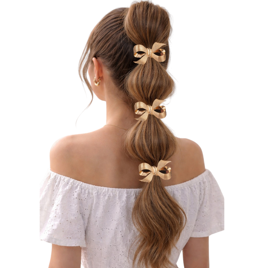 3pcs Gold Bow Hair tie