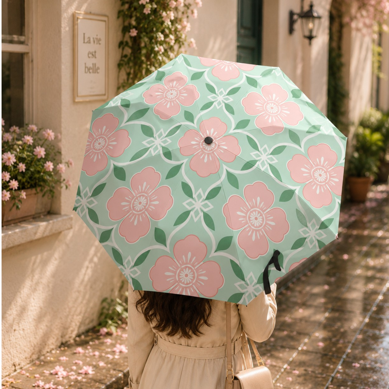 Spring Stroll with Floral Umbrella