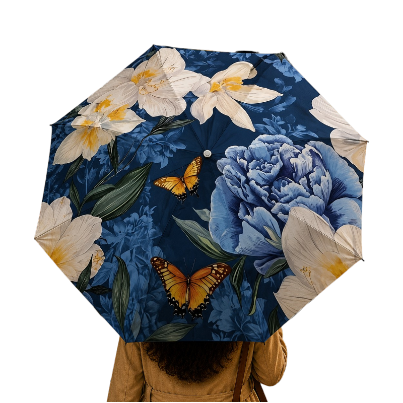 Floral Blue Butterfly Umbrella