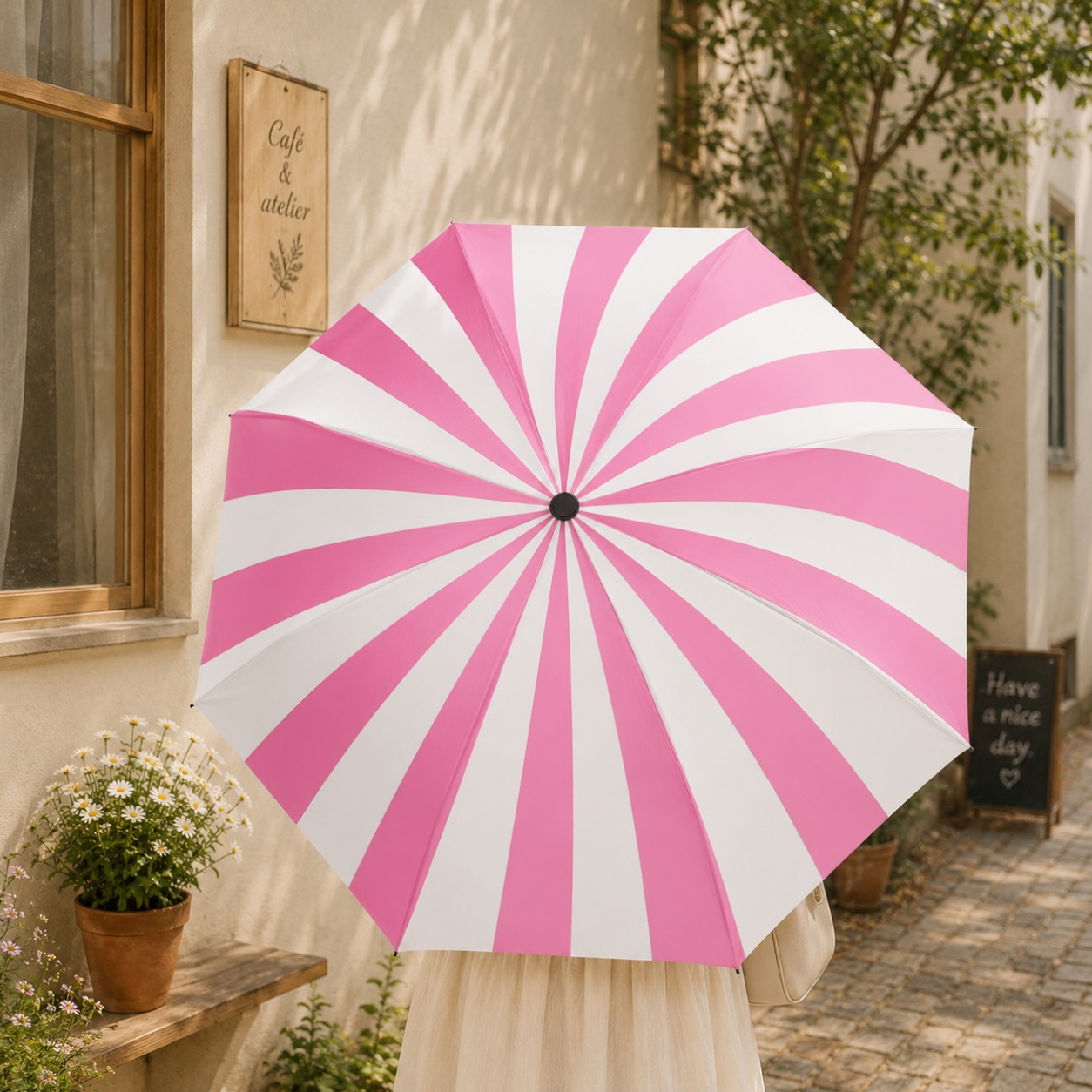 Pink Striped Design Umbrella