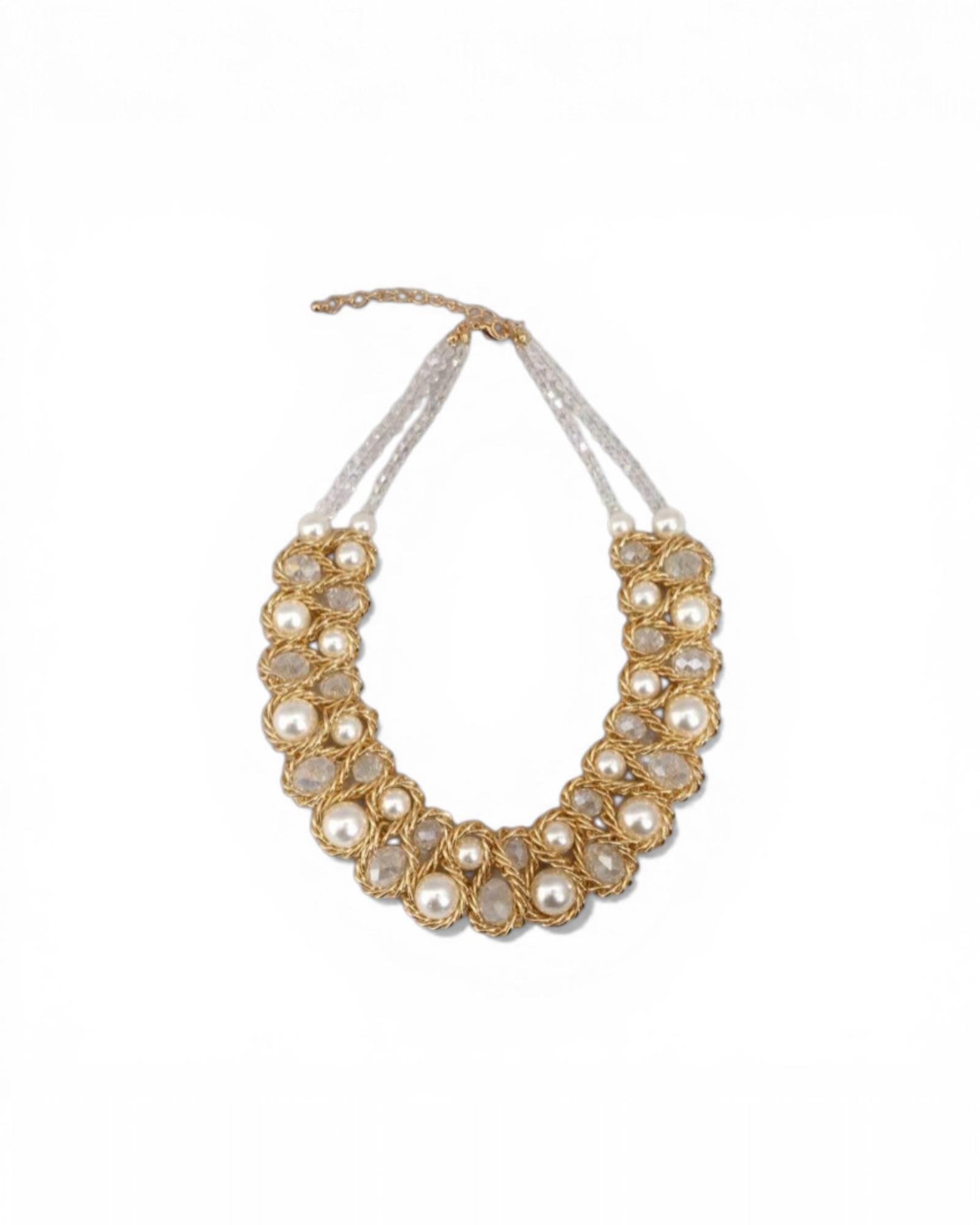 Crystal Pearl Beaded Double Row Necklace