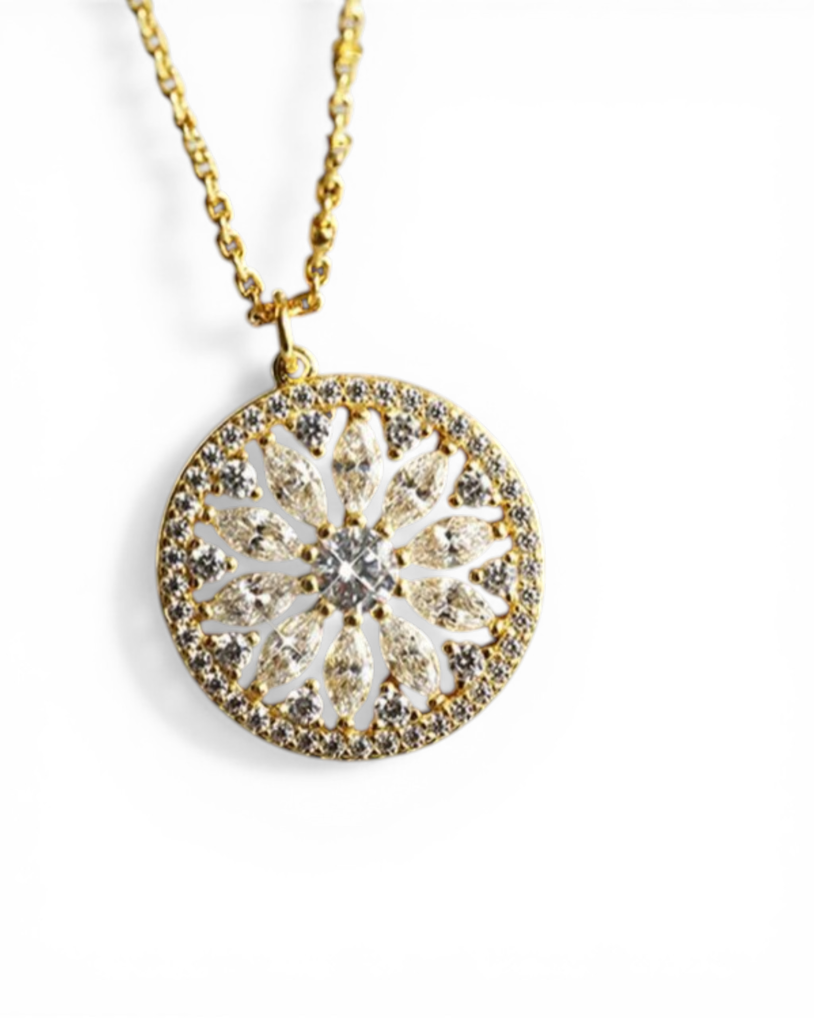 Gold Plated Sterling Silver Sunflower Inlaid Cubic Zirconia Pendant Necklace