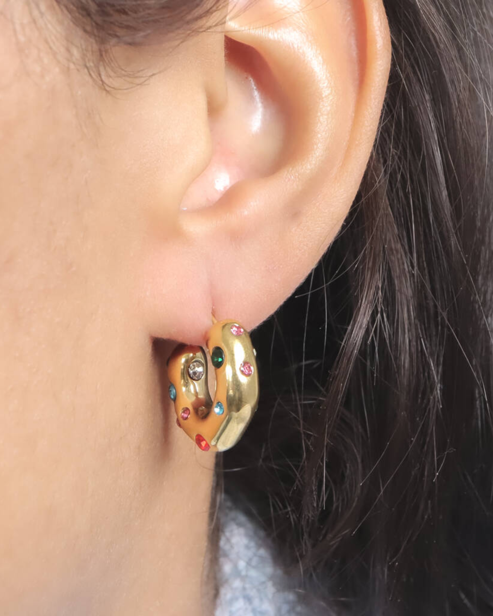 Cubic Zirconia Decor Cuff Hoop Earrings