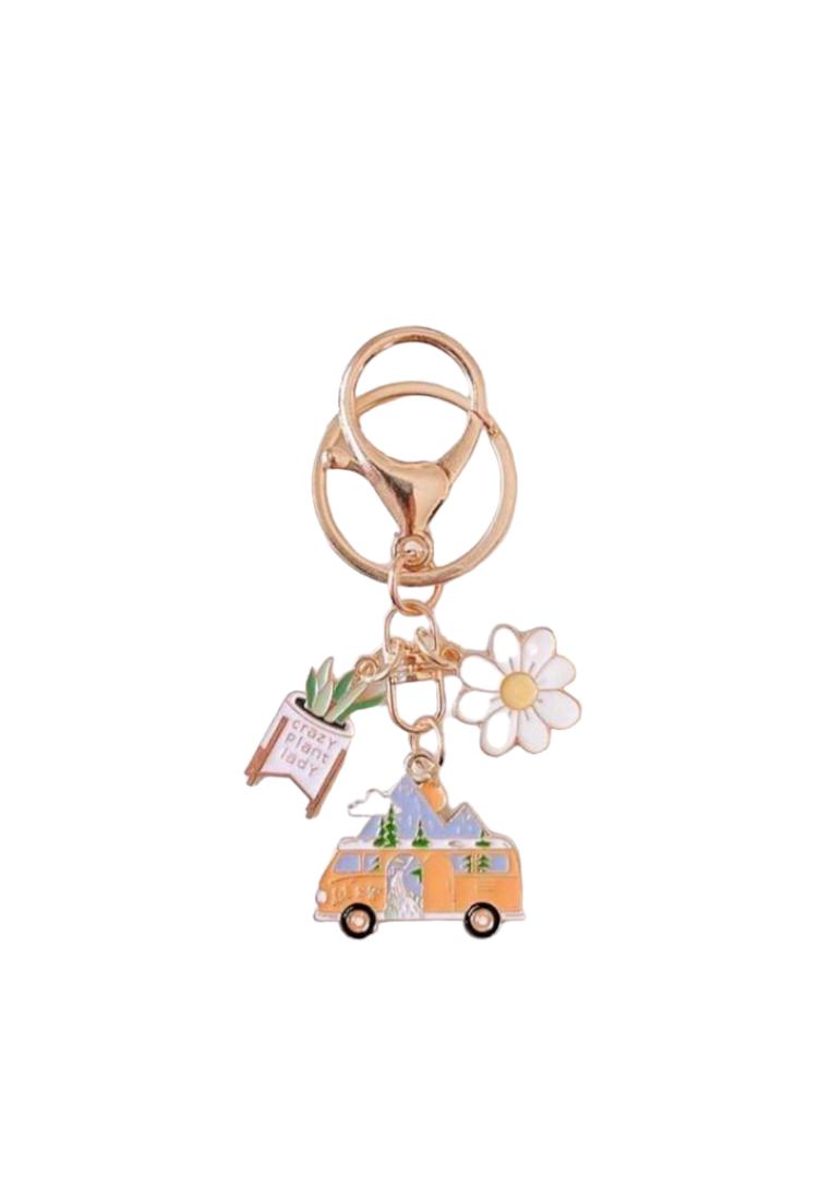 Countryside Style Green Plant, Moon, Mini Car, Daisy Shape Decor Keychain