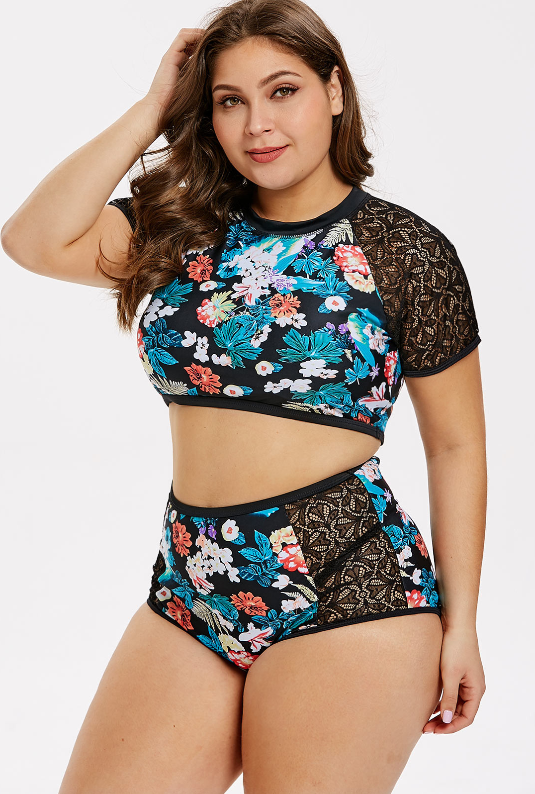 Plus size Lace Hollow Floral 2pcs  Swimwear