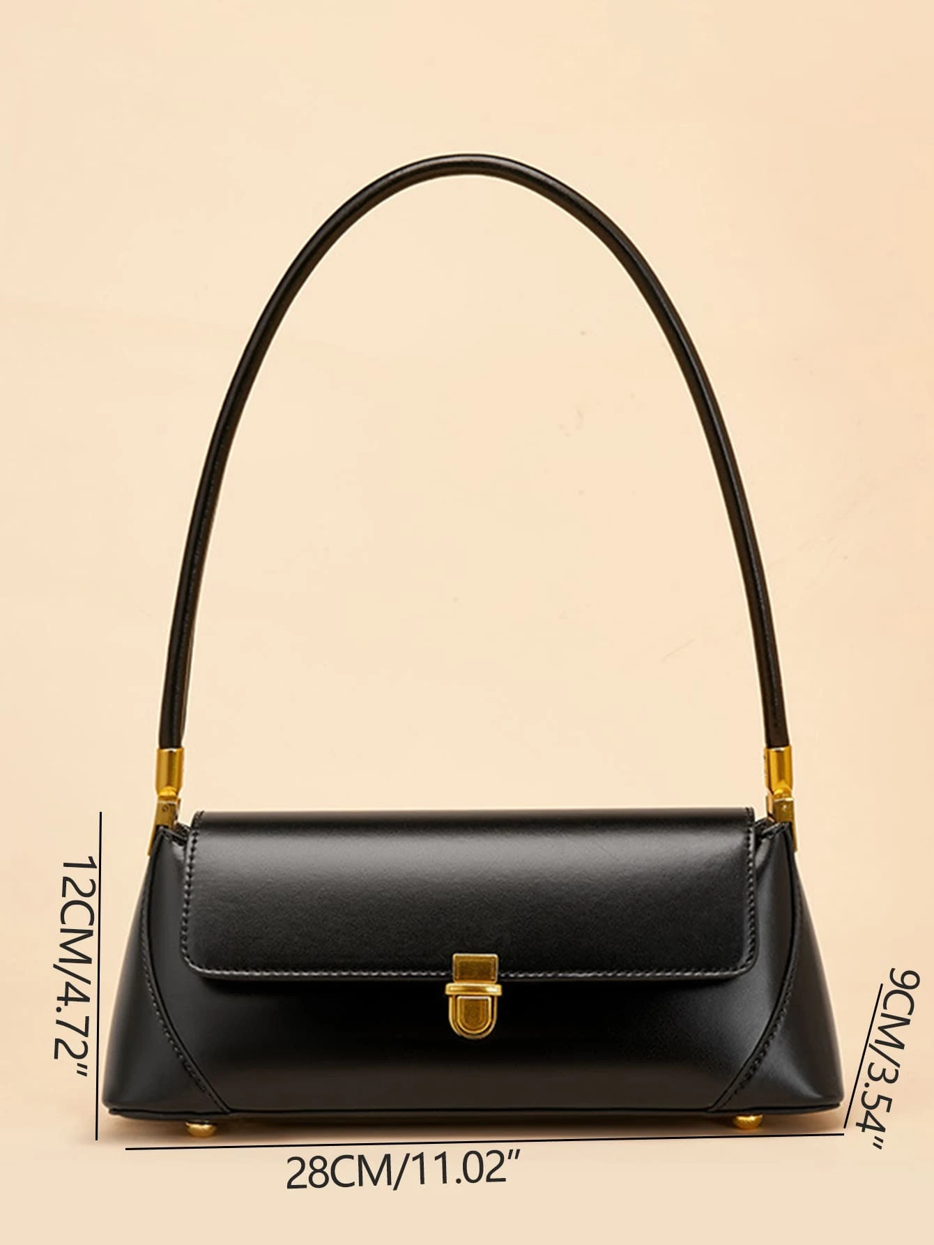 Flap baguette bag with minimalist design. This accessory offers a sleek and stylish way to carry your essentials, embodying modern elegance and functionality.