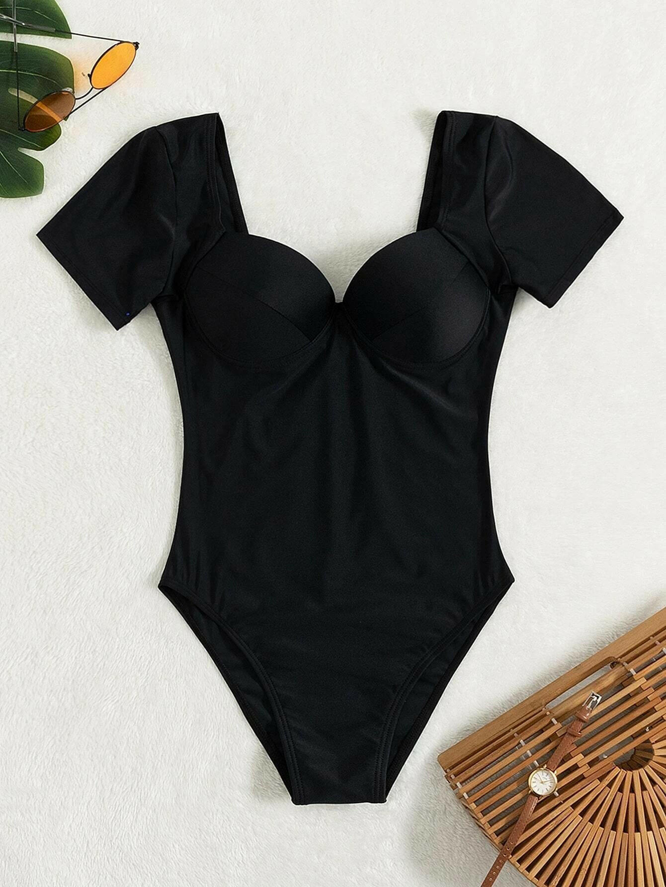 Solid Push Up One Piece Swimsuit