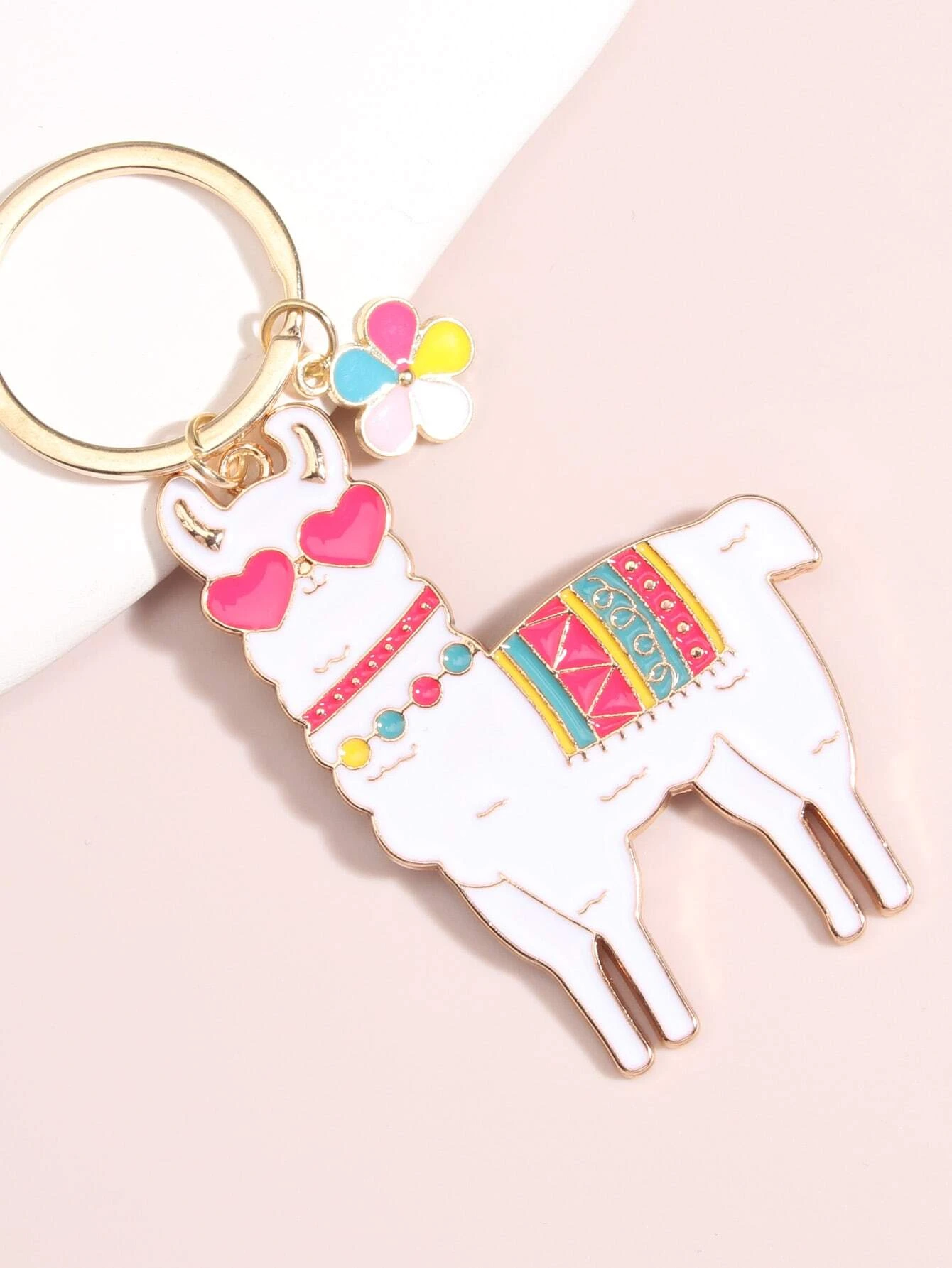 Alpaca Love & Flower Charm Keychain