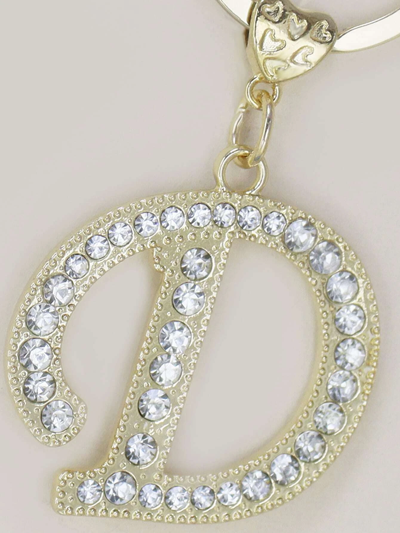 Studded Stone Initial D Charm Keychain