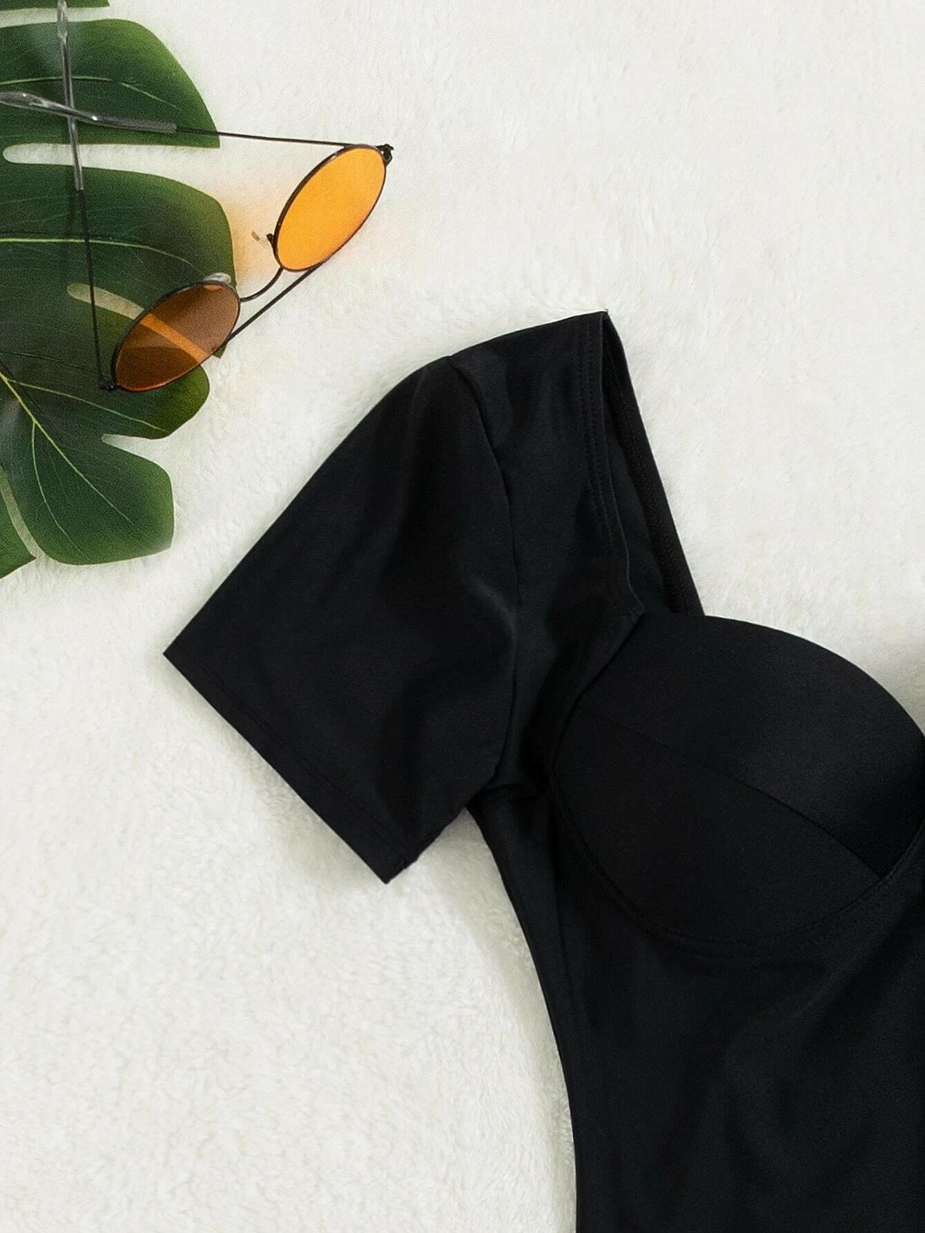 Solid Push Up One Piece Swimsuit