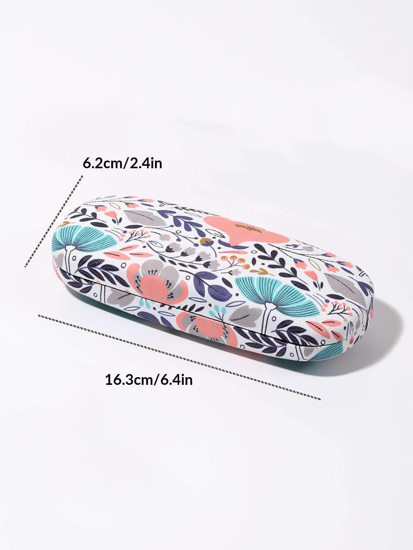 A glasses case featuring a floral print design. The case is designed to store and protect eyeglasses, sunglasses, or other optical frames. The floral print adds a touch of elegance and style to the case. This accessory is both functional and fashionable, offering a secure and stylish storage solution for eyewear.