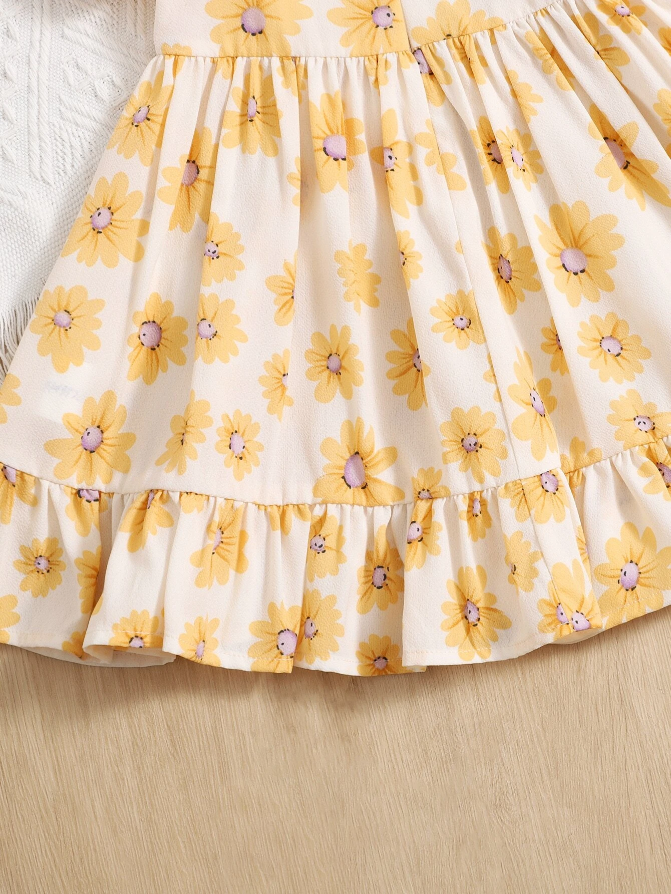 Baby Floral Print Puff Sleeve Ruffle Hem Dress