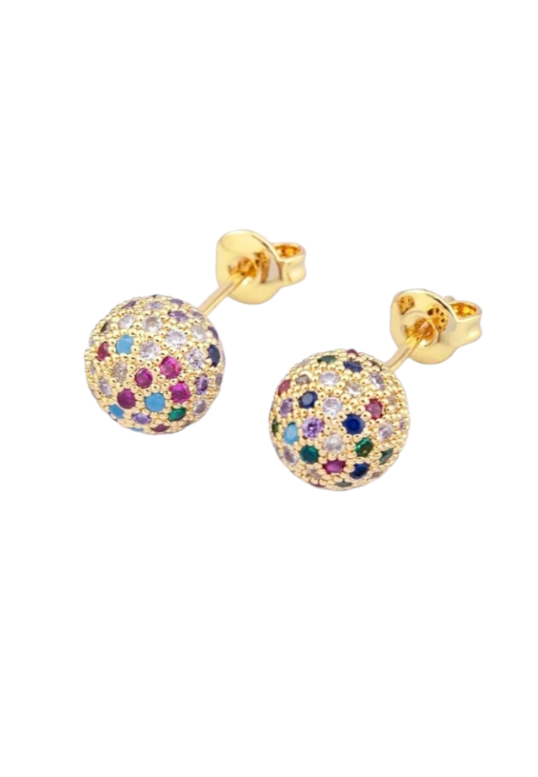 Cubic Zirconia-adorned stud earrings with a stylish ball design. These earrings showcase a gleaming ball adorned with sparkling Cubic Zirconia, combining sophistication and brilliance in a timeless accessory.