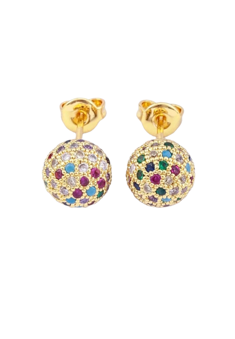 Cubic Zirconia-adorned stud earrings with a stylish ball design. These earrings showcase a gleaming ball adorned with sparkling Cubic Zirconia, combining sophistication and brilliance in a timeless accessory.