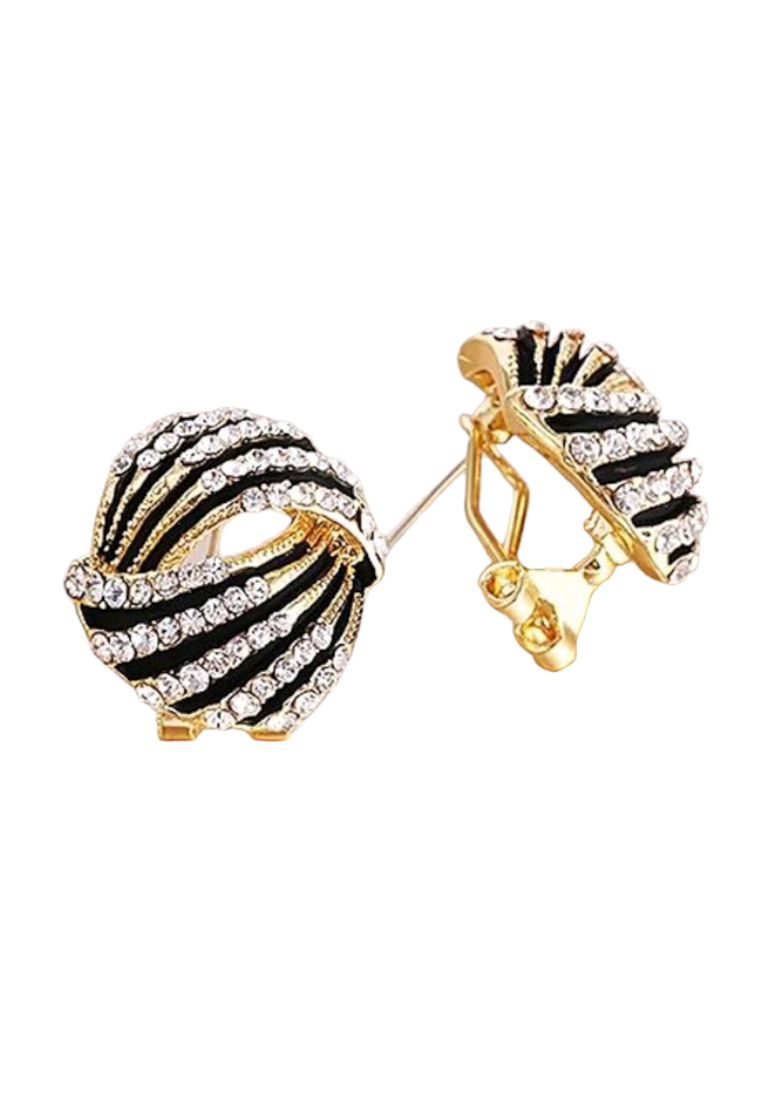Stud earrings adorned with shimmering rhinestones for a touch of glamour. These earrings feature sparkling rhinestones that catch the light, adding a dazzling and chic element to your ensemble.