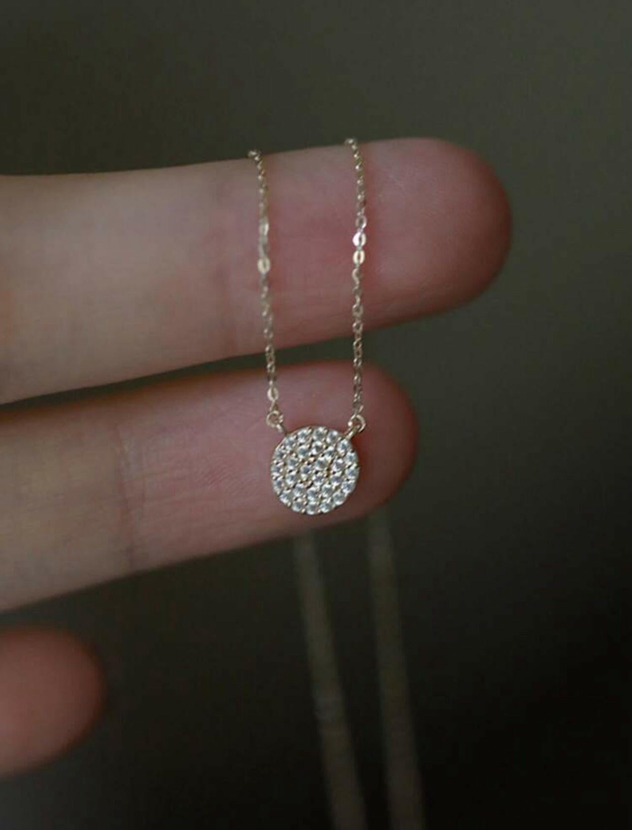 S925 Silver Inlaid Full Diamond Circle Pendant Clavicle Chain Silver Necklace