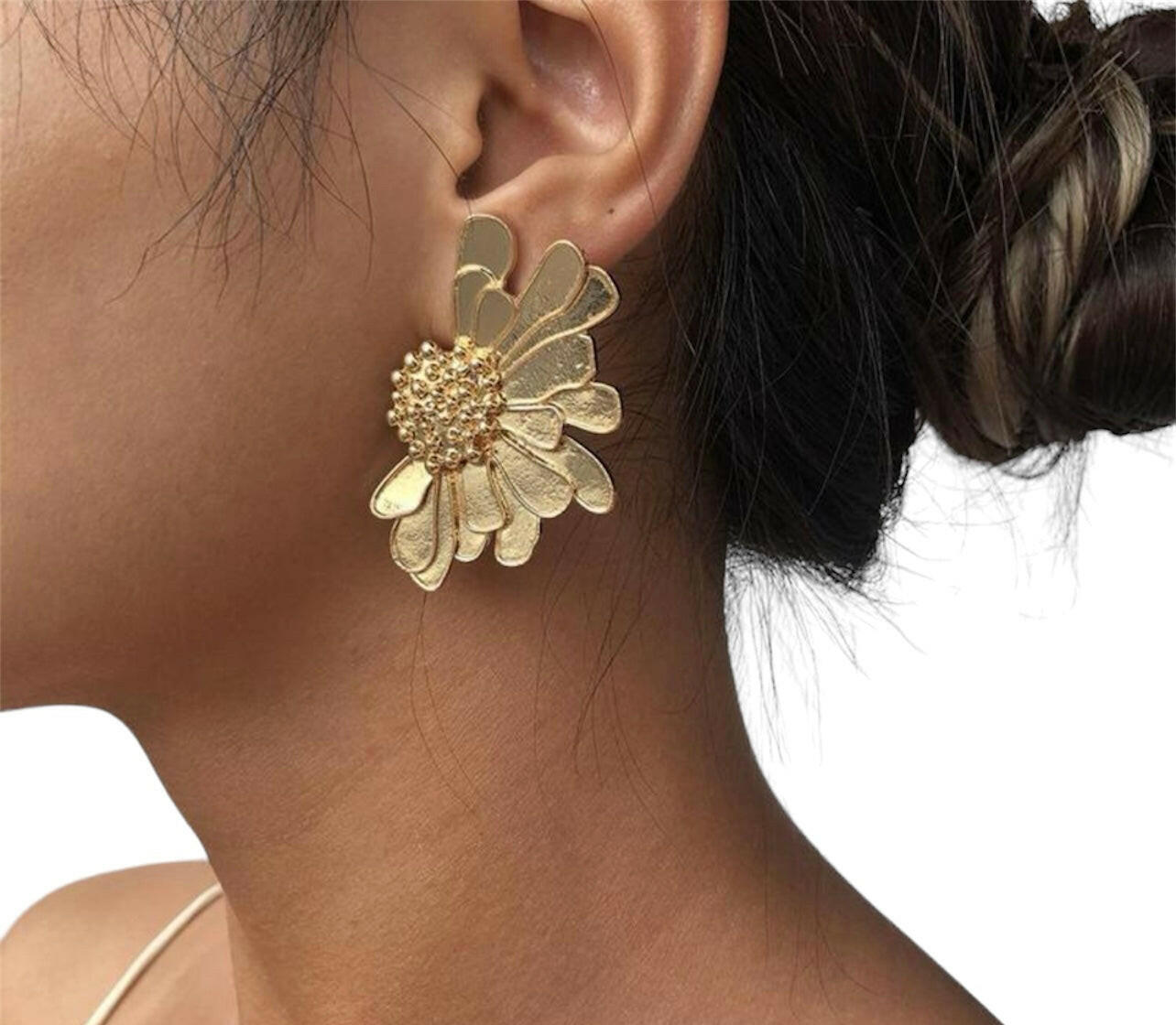 Gold Flower Design Stud Earrings