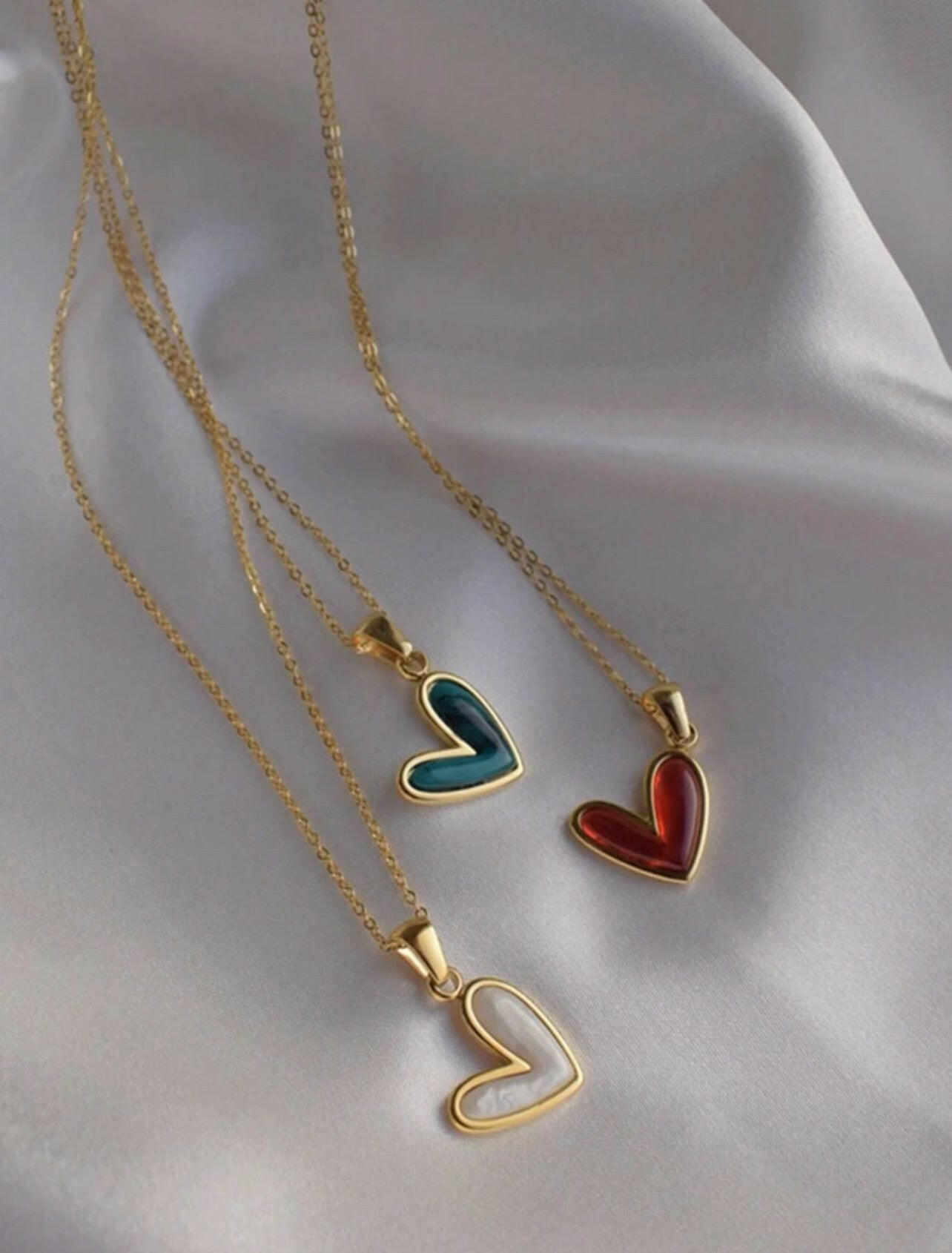 1pc Simple Stainless Steel Slanted Heart Shape Pendant Necklace