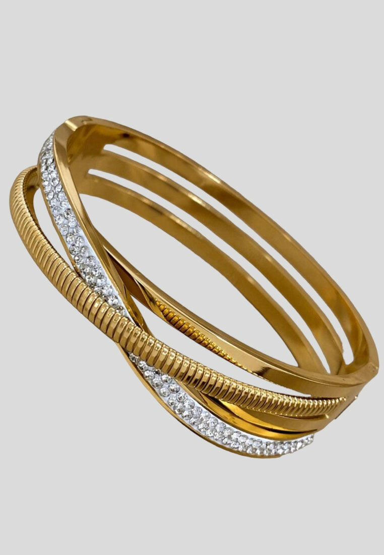 Crossed Rhinestone Stainless Steel Bangles Bracelets