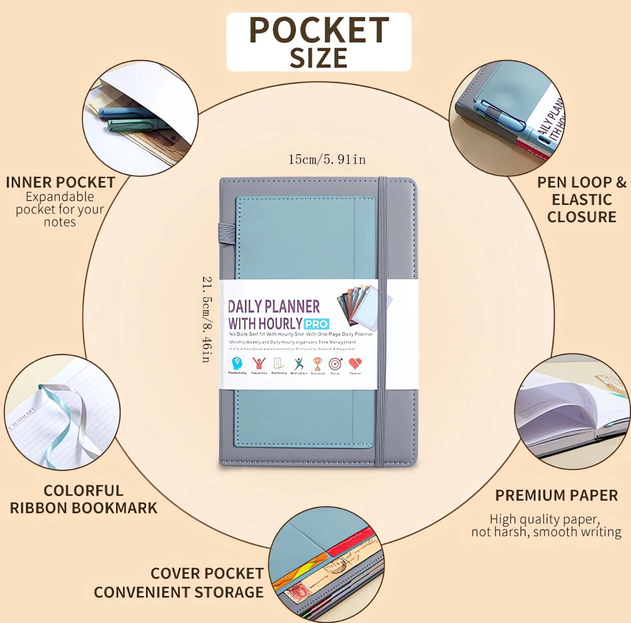 Undated Daily Page With Strap & 8 Planning Stickers Planner Notebook
