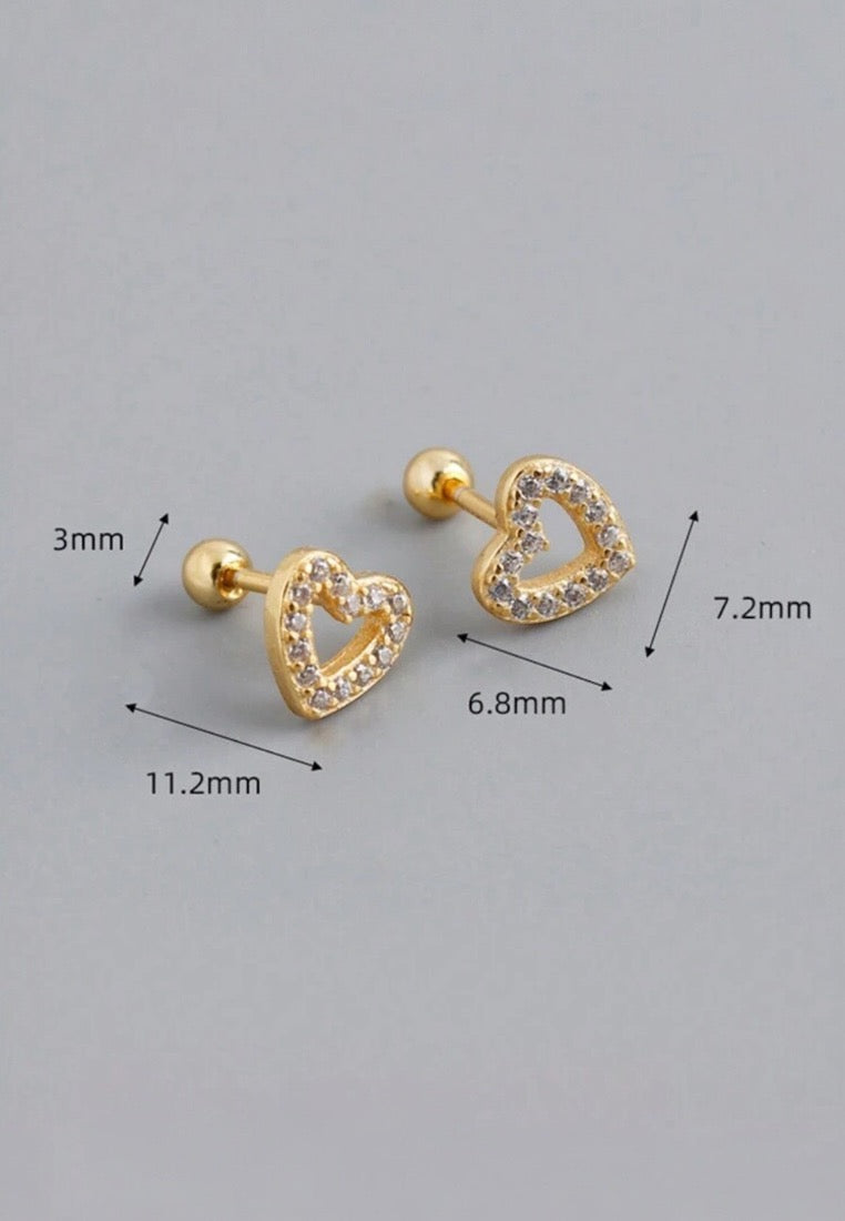 925 Sterling Silver Gold-Plated Heart Shaped Stud Earrings
