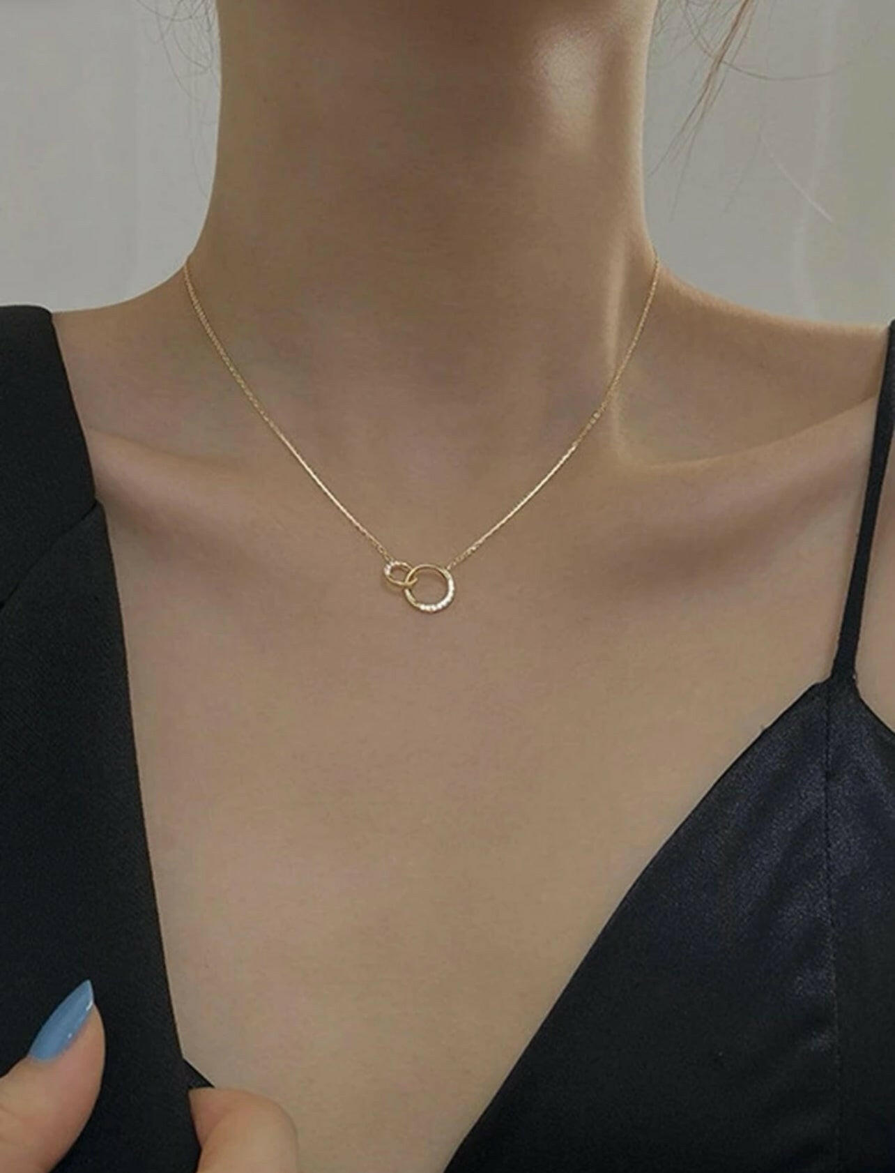 Cubic Zirconia Decor Circle Charm Sterling Silver Necklace