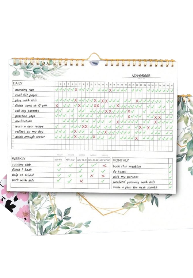 Habit Tracker Calendar Spiral Binding Habit Journal with 12 Different Plant Pages