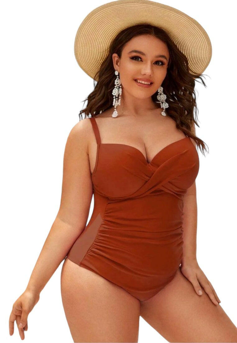 Plus Size Ruched Wrap Cross Swimwear