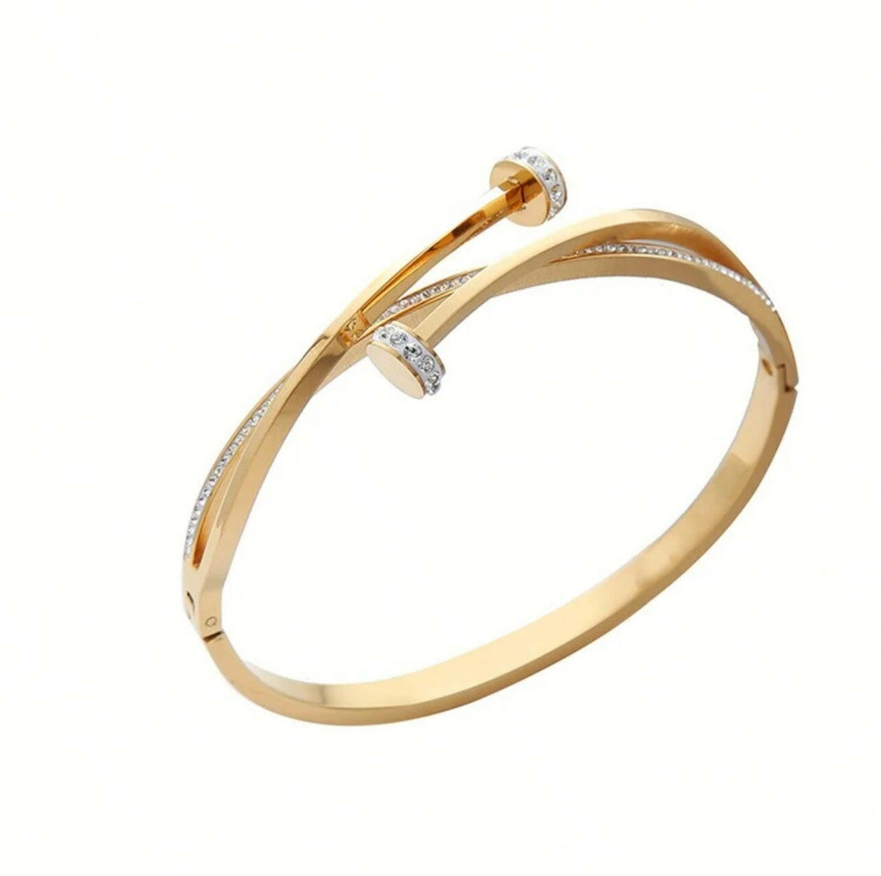 This stylish 1pc Minimalist Design Bangle features a nail pattern and unique cross embellished with sparkling rhinestones. Crafted from stainless steel, this timeless piece is perfect for everyday wear.